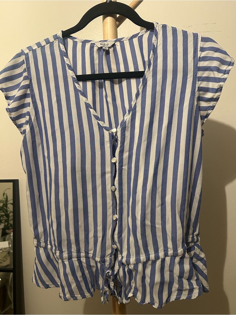 Rails Blue and White Striped Button Front Top Size S